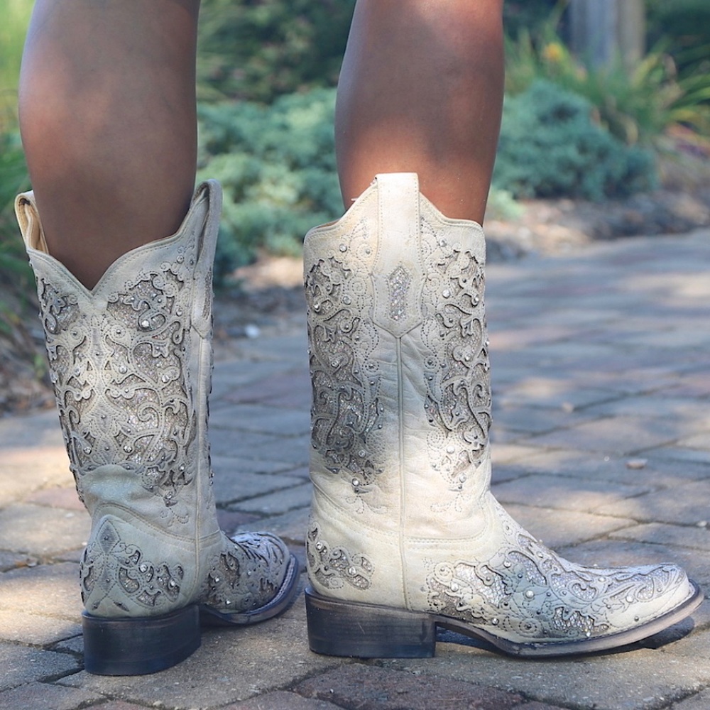 Corral White Square Toe Boots
